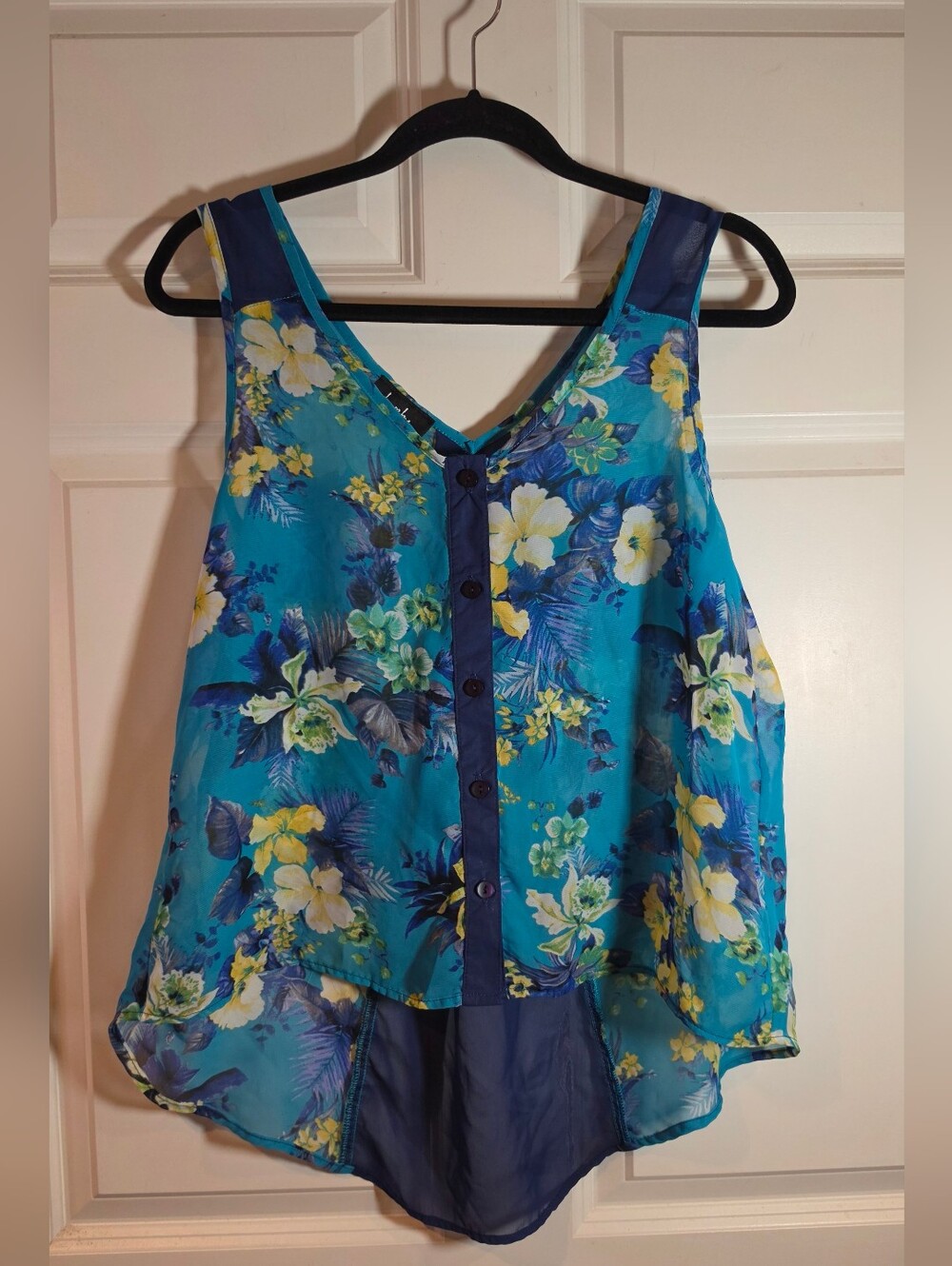 By & By Blue Floral Sheer Sleeveless Blouse XL
